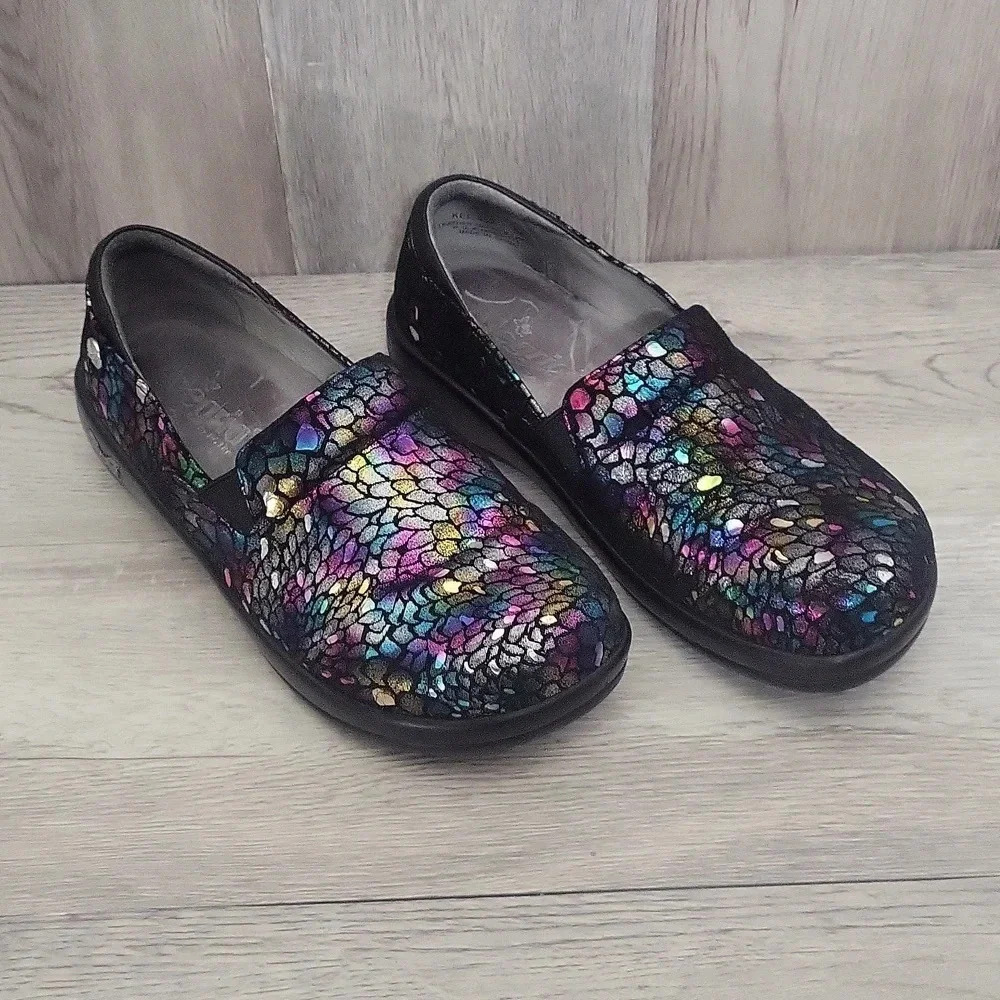 Alegria‎ Rainbow Minnow Multi Colored Slip On Medical Clog Shoes Leather Comfort